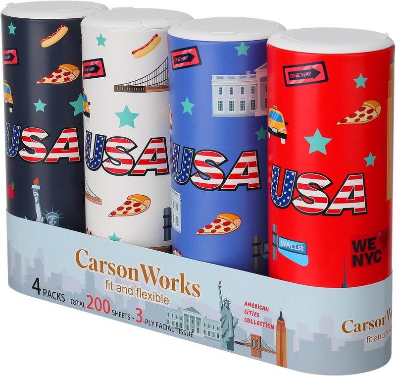 CarsonWorks Car Tissues Cylinder 4 Packs Round Tissue Box Holder Perfect for Car Cup Holder, Refill Car Tissue Box Round Container with Refill Tissues for Car Bathroom Office - Image 1